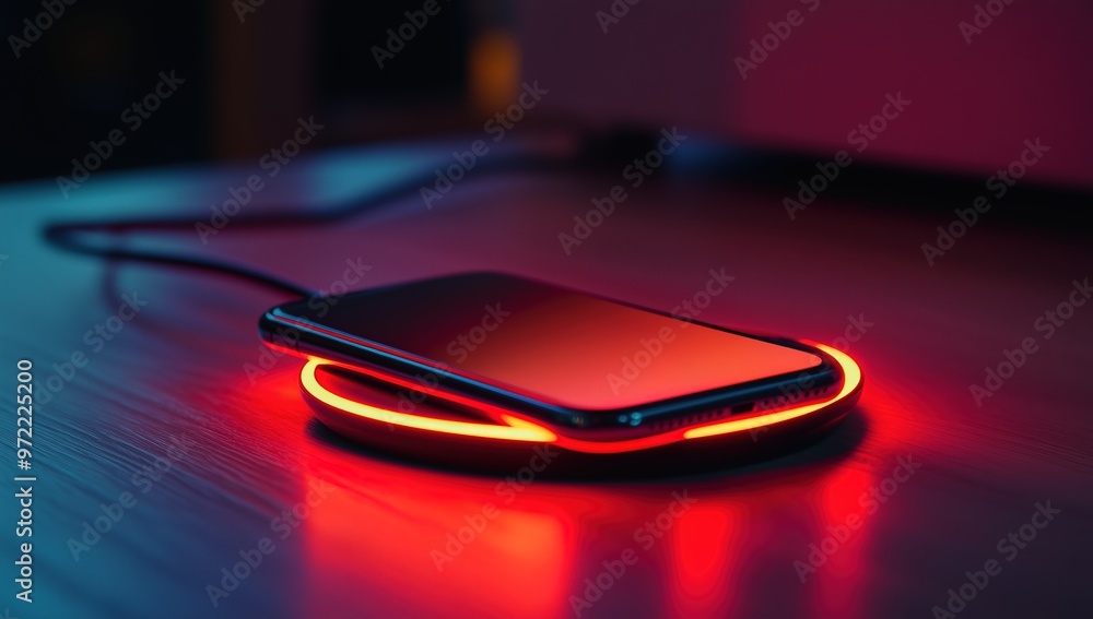 Smartphone with charging cable on the table. Smartphone with charging cable on the table.
