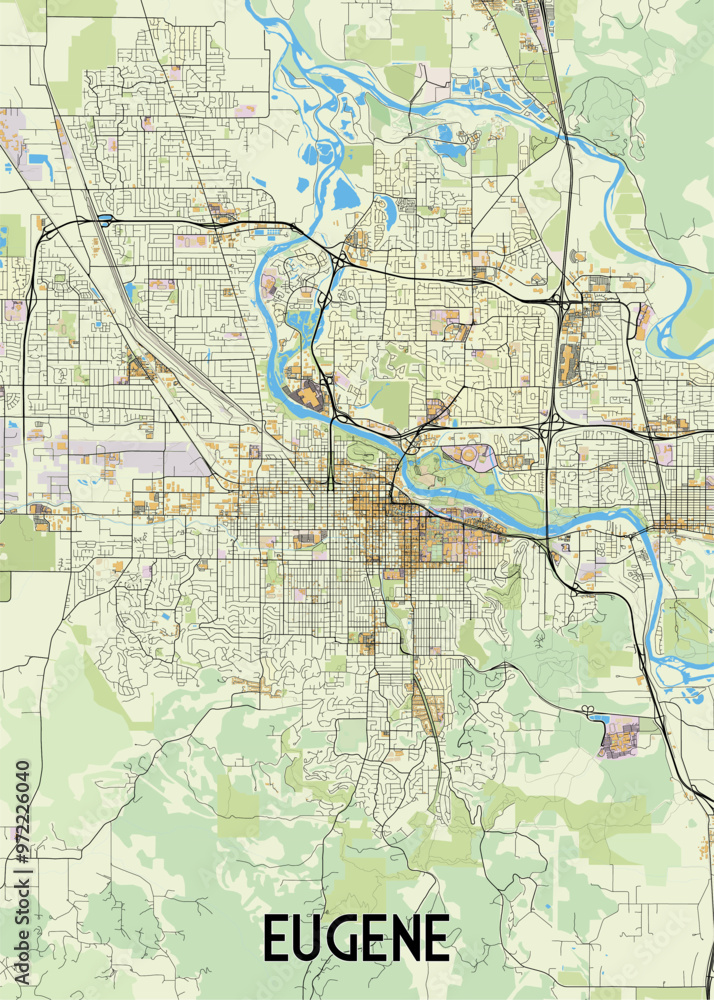 Obraz premium Eugene, Oregon, USA artistic map poster