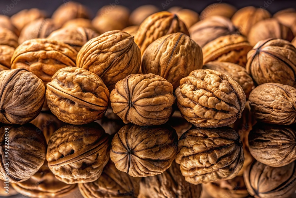 Bunch of walnuts texture background reflected on surface Bunch of walnuts texture background reflected on surface