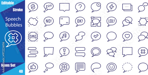 Speech bubbles thin line icons set. Speech, bubble, talk, chat, message, balloon and communication.