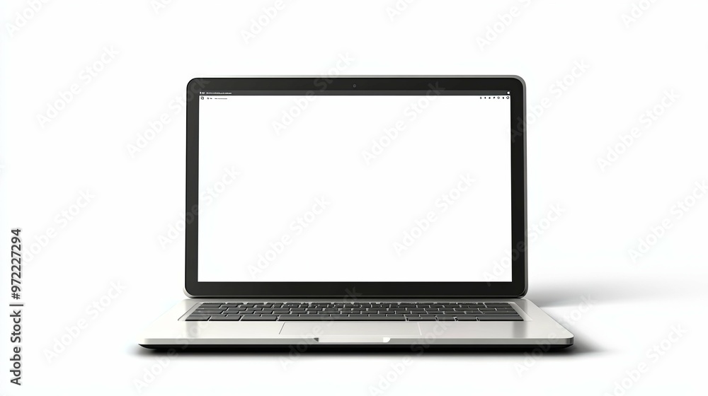 Silver Laptop with Blank White Screen Isolated on White Background Silver Laptop with Blank White Screen Isolated on White Background