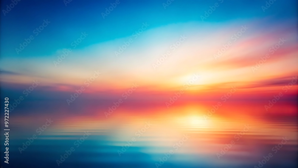 Obraz premium A softly blurred, grainy gradient artwork that transitions from cool blues to warm reds, creating a serene and calming effect.