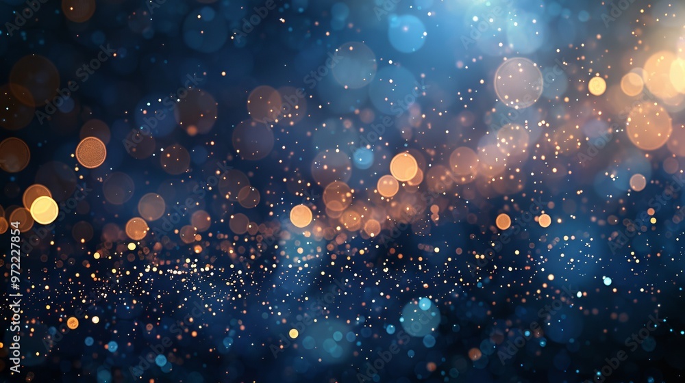 Abstract blurred bokeh lights on dark blue background - festive Christmas and new year holiday template with glittering defocused stars and sparkling effects Abstract blurred bokeh lights on dark blue background - festive Christmas and new year holiday template with glittering defocused stars and sparkling effects