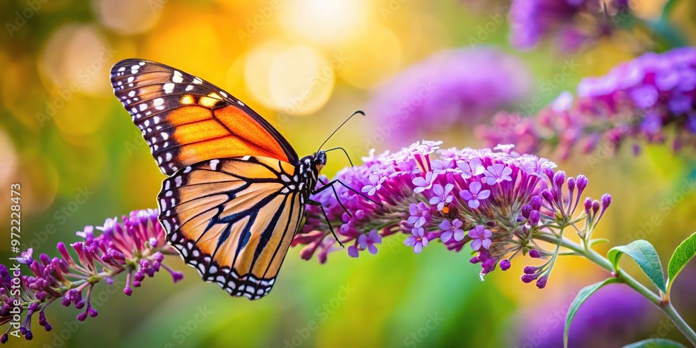 Obraz premium Butterfly perched on butterfly bush, representing habitat preservation and biodiversity