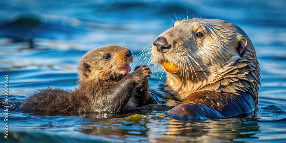 California coastline view with sea otters and mussels breaking California coastline view with sea otters and mussels breaking