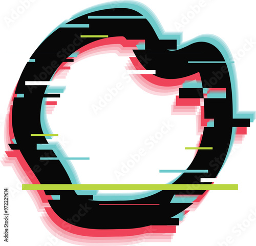 Colorful abstract glitch art frame effect is surrounding a white copy space