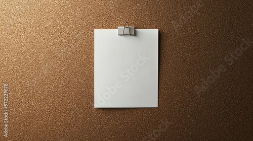 Blank White Paper Note on Cork Board with Binder Clip