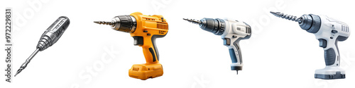 3D icon of a pneumatic drill with a drill bit, on a transparent background.