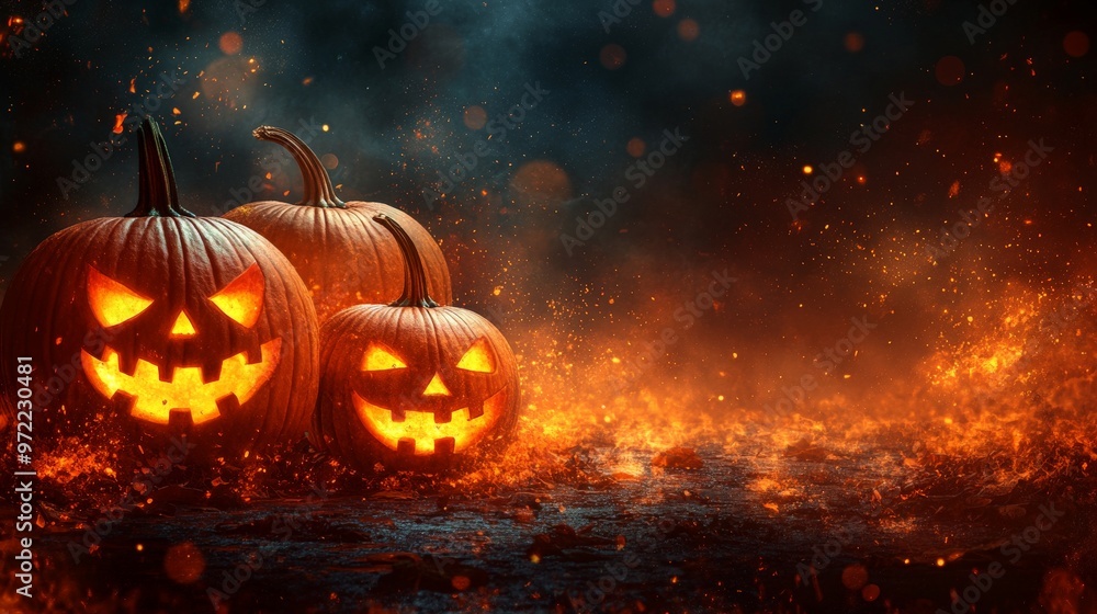 Naklejka premium Halloween background with pumpkins halloween jack-o-lantern festival