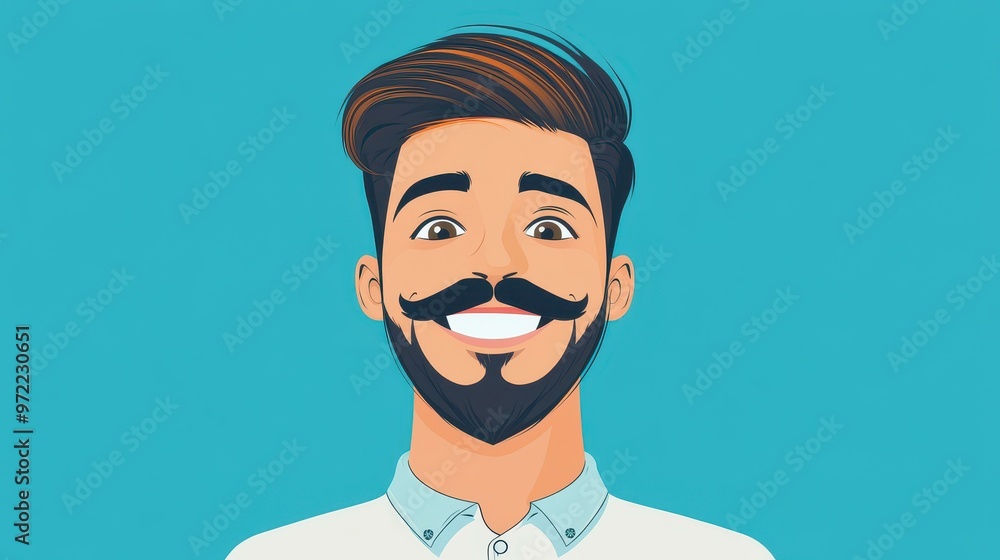 A vibrant D illustration of a cheerful man with a stylish mustache and trendy hairstyle on a clean background. A vibrant D illustration of a cheerful man with a stylish mustache and trendy hairstyle on a clean background.