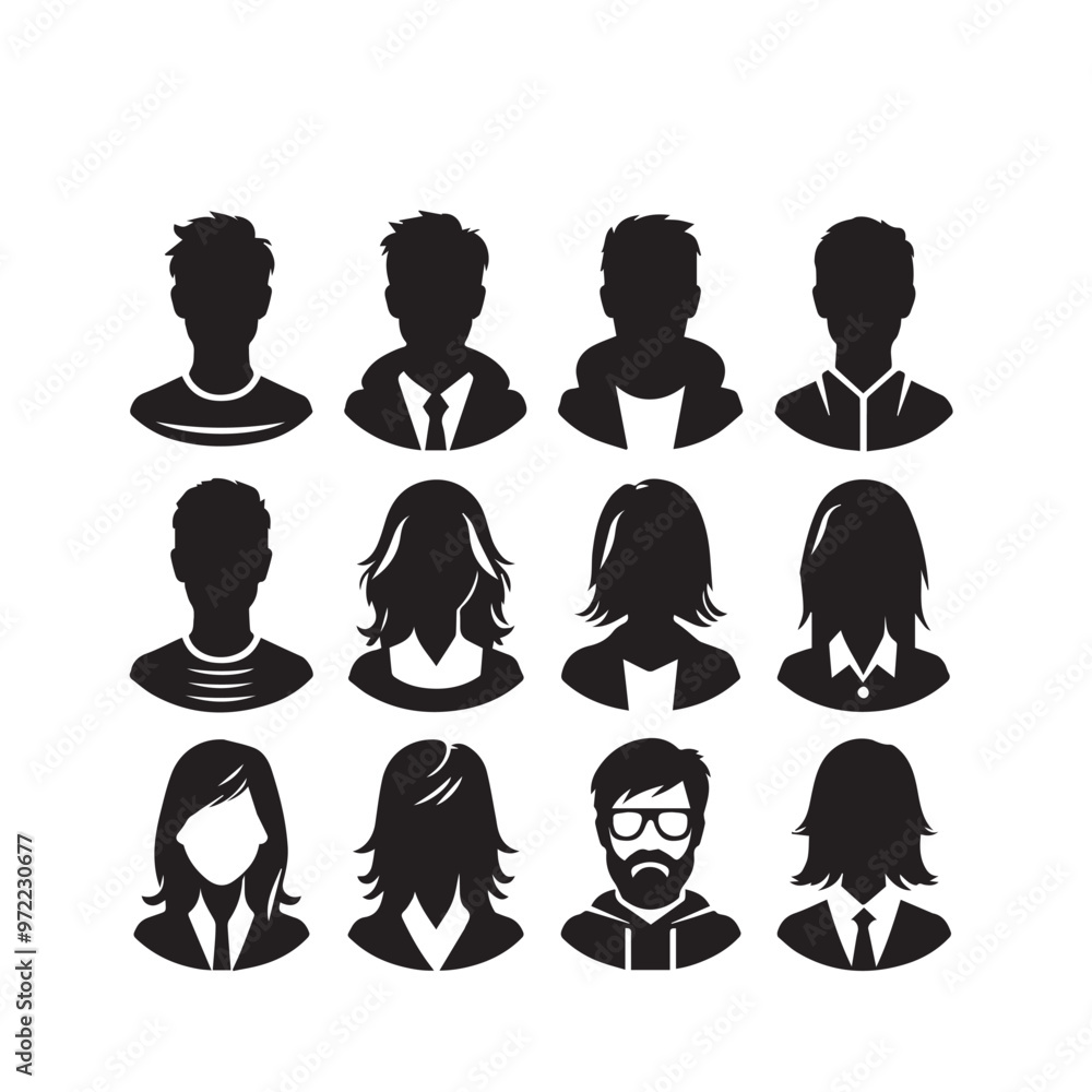 Profile icon vector design. Man and women profile icon silhouette vector black and white. Profile icon vector design. Man and women profile icon silhouette vector black and white.