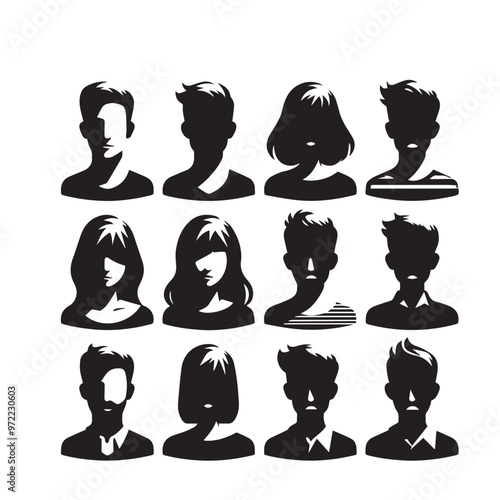 Profile icon vector design. Man and women profile icon silhouette vector black and white.