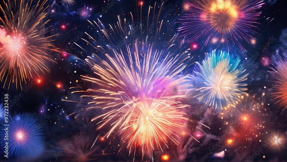 Naklejka premium A dazzling display of colorful fireworks in the night sky.