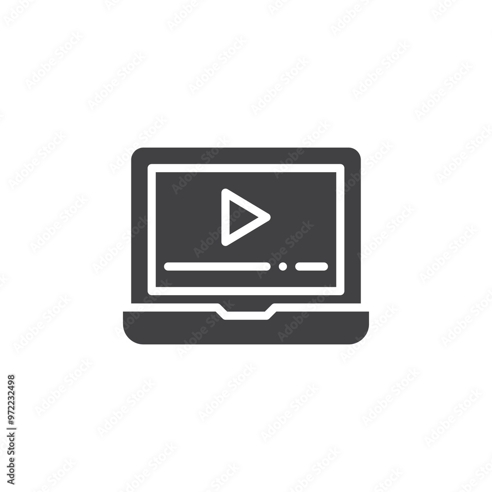Laptop screen with play button vector icon Laptop screen with play button vector icon