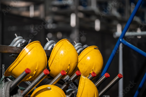 Obraz na płótnie occupational safety rules - obligation to wear a helmet at an industrial plant w salonie
