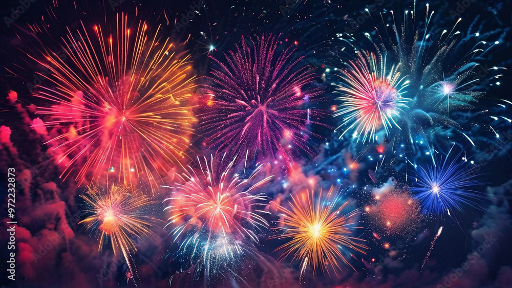 Naklejka premium A dazzling display of colorful fireworks in the night sky.