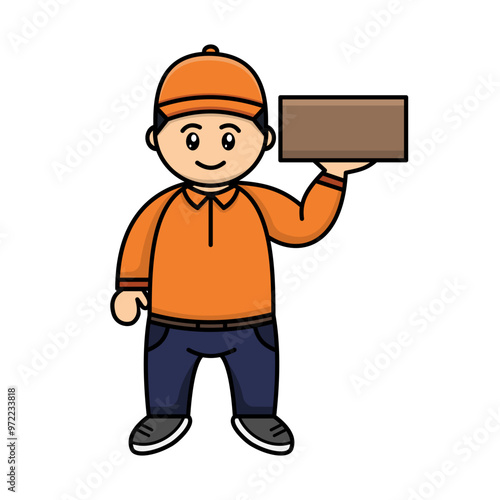 Cartoon Courier Carrying Package Character Mascot. Job Profession Illustration