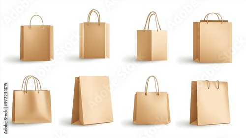 Set of paper package for food, bag from the store, on white background