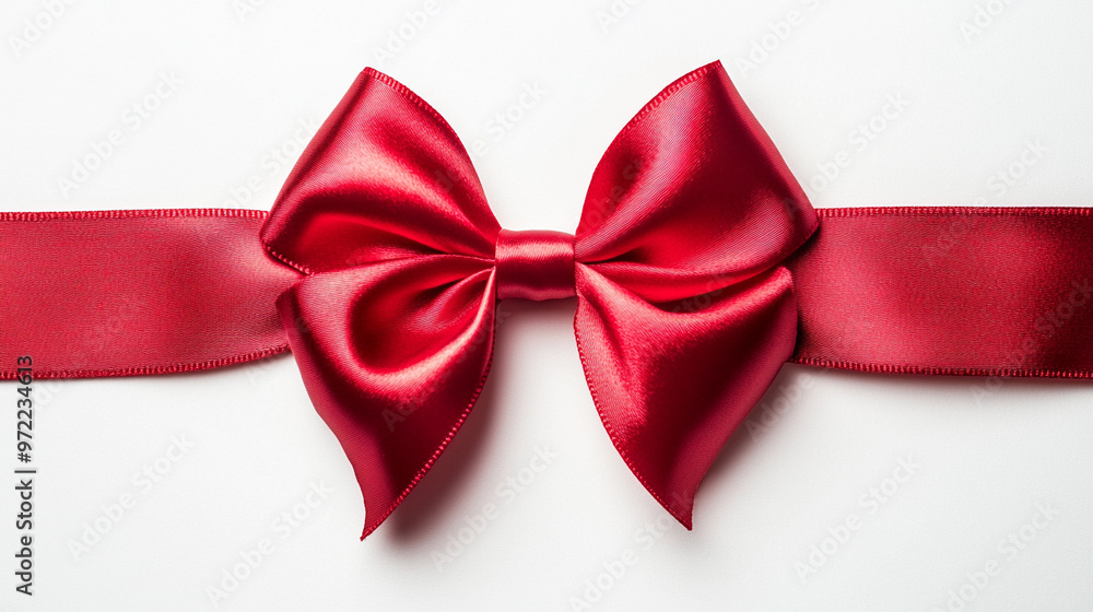 Fototapeta premium Elegant Red Satin Ribbon Bow on White Background