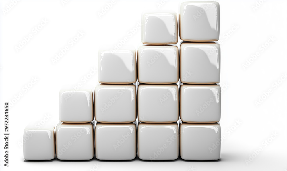 White cubes forming a pyramid growing on white background White cubes forming a pyramid growing on white background