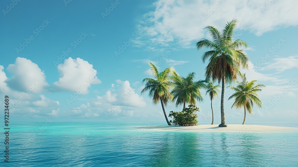 A tropical island with palm trees and a white sandy beach. A tropical island with palm trees and a white sandy beach.