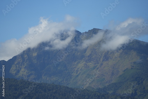 Beautiful view of Mount Bawakaraeng covered in morning mist