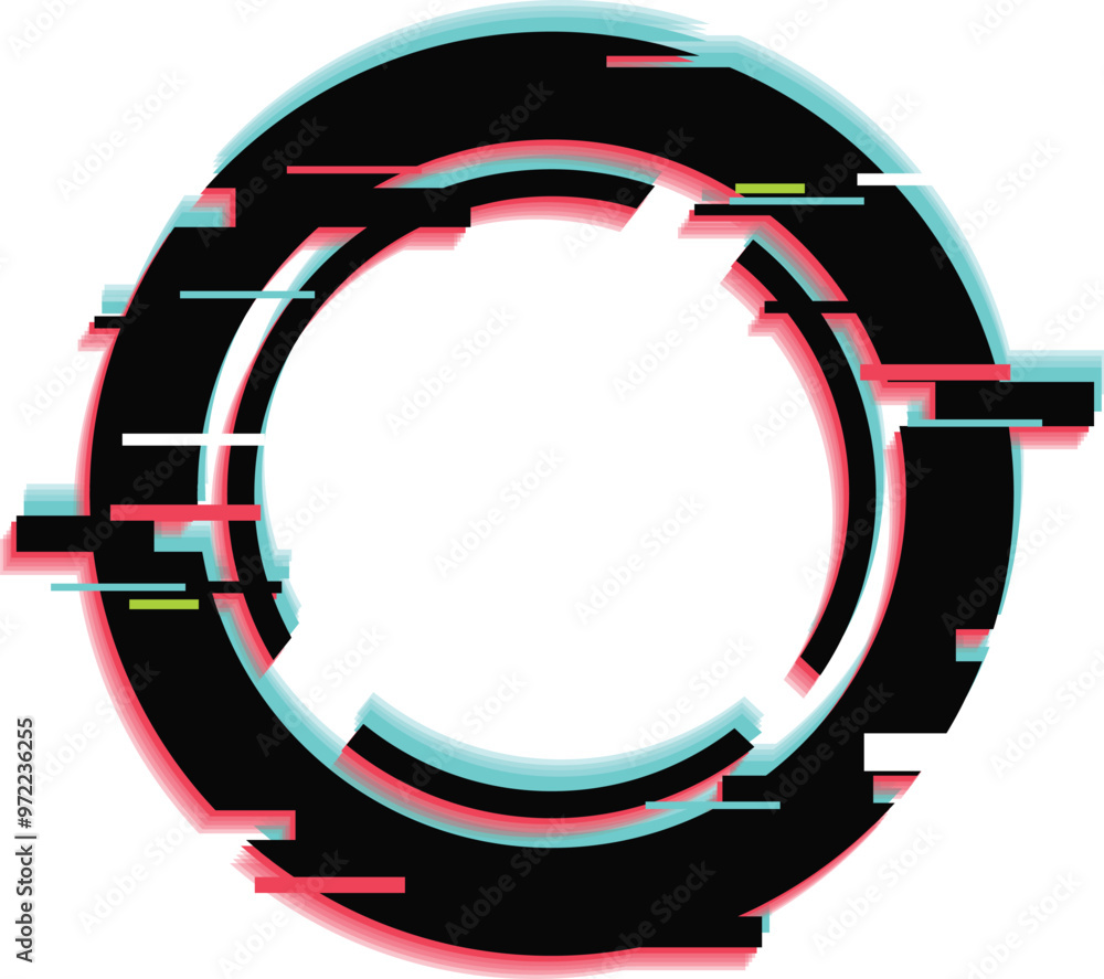 Naklejka premium Black circle showing glitch effect on white background