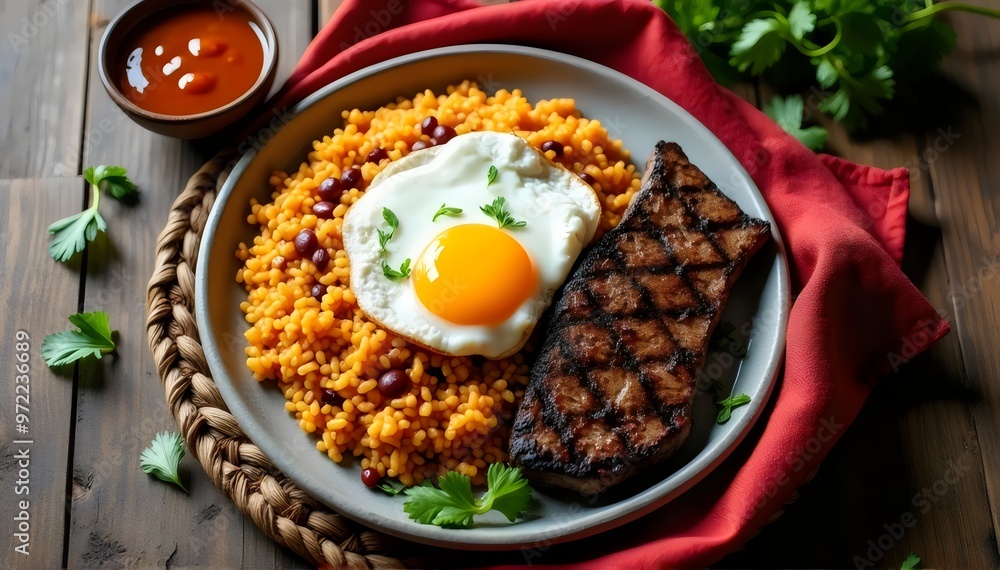 Tacu-Tacu with Fried Egg and Grilled Steak