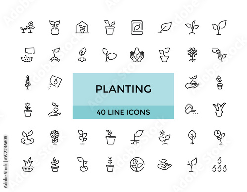 Planting and Gardening elements - minimal thin line web icon set. Outline icons collection. Simple and editable vector illustration.