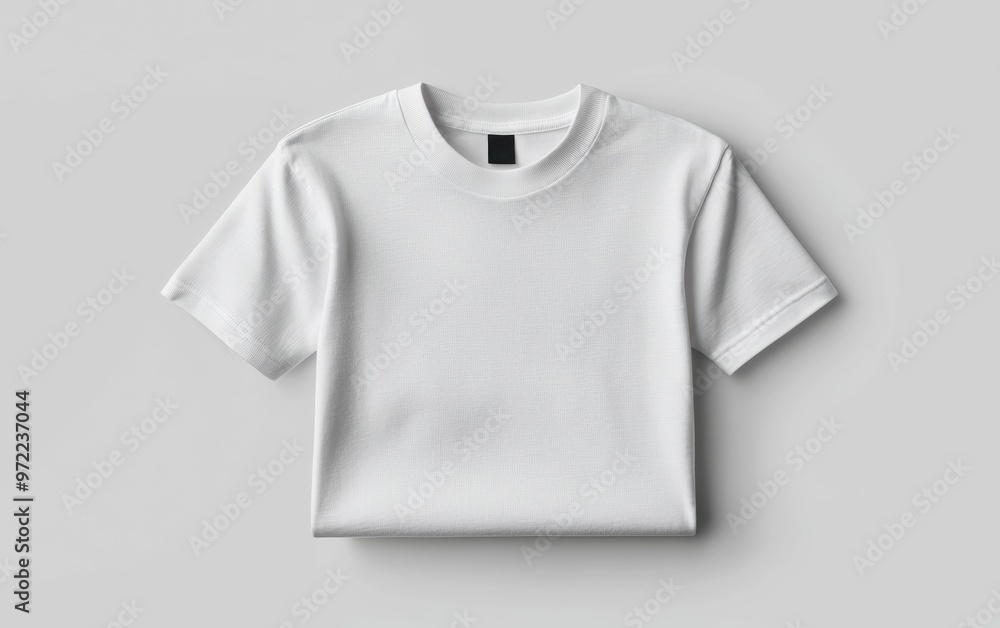 A plain white t-shirt mockup with a relaxed fit, front view displayed on a mannequin, with subtle lighting to showcase the fabric texture A plain white t-shirt mockup with a relaxed fit, front view displayed on a mannequin, with subtle lighting to showcase the fabric texture