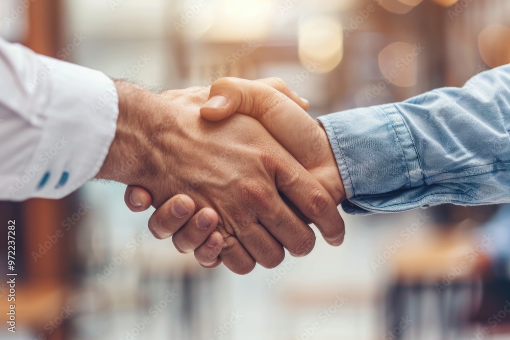 Close-up of two people shaking hands, representing agreement or partnership Close-up of two people shaking hands, representing agreement or partnership