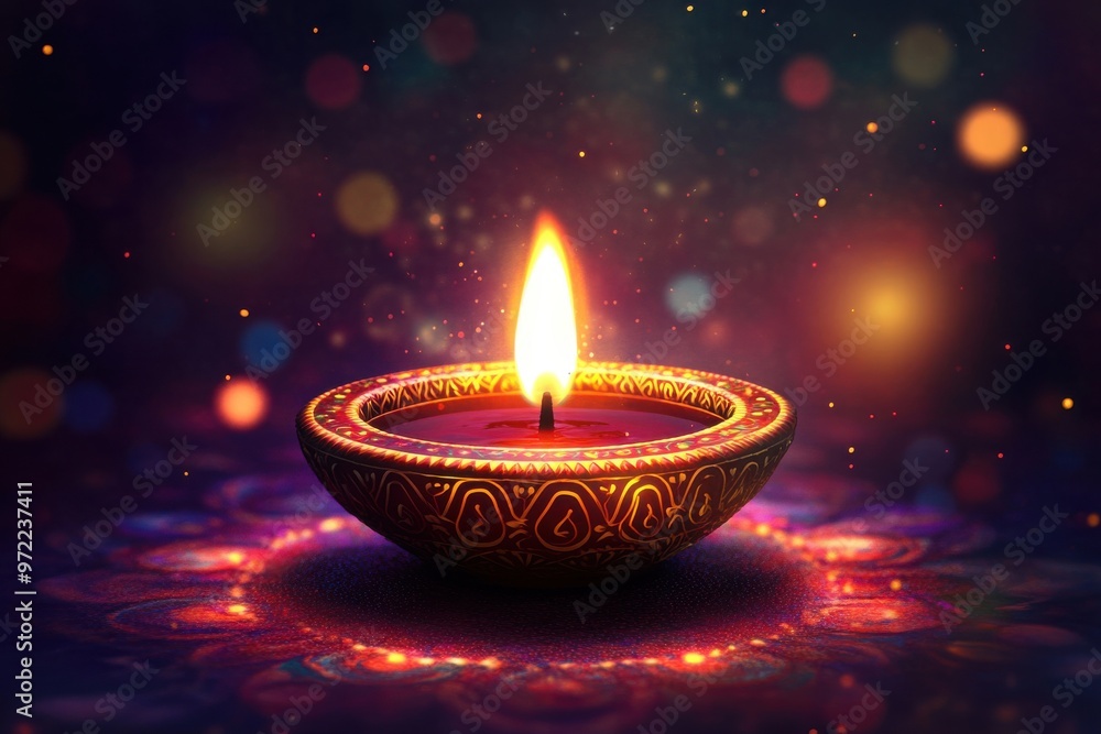 Diwali - imaginative representation of a diya amidst the festival of light festivities Diwali - imaginative representation of a diya amidst the festival of light festivities