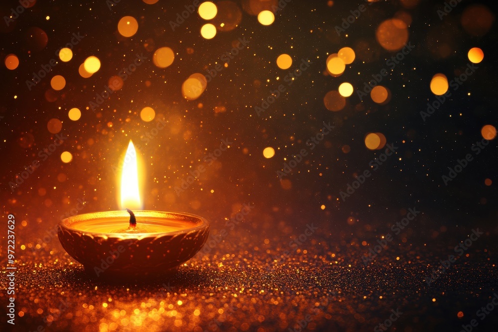 Shimmering backdrop showcasing a diya light source Shimmering backdrop showcasing a diya light source