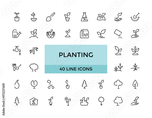 Planting and Gardening elements - minimal thin line web icon set. Outline icons collection. Simple and editable vector illustration.