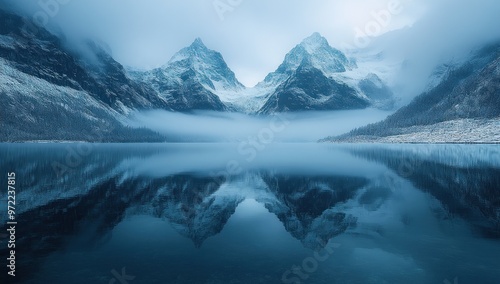 Wallpaper Mural Misty Mountain Reflection Torontodigital.ca