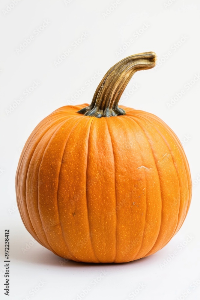 Obraz premium A single small orange pumpkin sitting on a white background, perfect for fall or harvest-themed designs