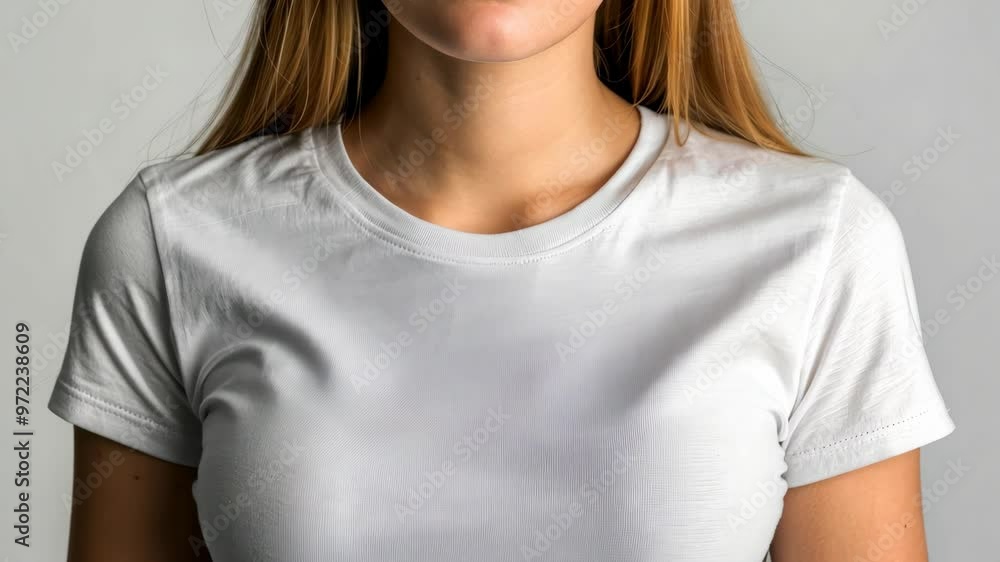 Young woman in plain white tshirt mockup for design print and branding. Young woman in plain white tshirt mockup for design print and branding.