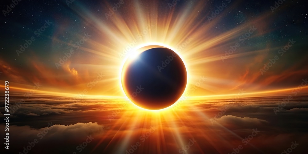 Obraz premium A stunning image of a total solar eclipse where the moon completely covers the sun creating a mesmerizing glowing effect in the sky, cosmic, moon,solar eclipse, natural, macro., sky