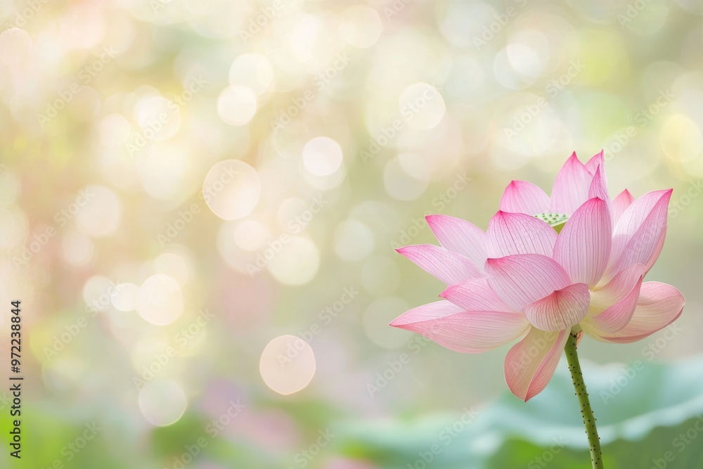 Pink lotus flower surrounded by a gentle bokeh scene with space for text. Honoring vesak, the buddhist lent, and the buddha's birth Pink lotus flower surrounded by a gentle bokeh scene with space for text. Honoring vesak, the buddhist lent, and the buddha's birth