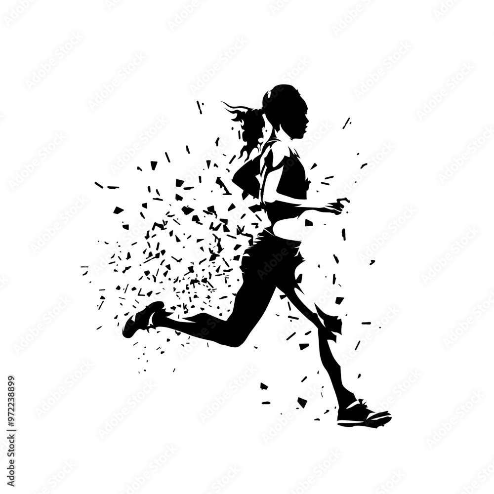 Run, running woman, sports isolated vector silhouette. Side view. Female runner Run, running woman, sports isolated vector silhouette. Side view. Female runner
