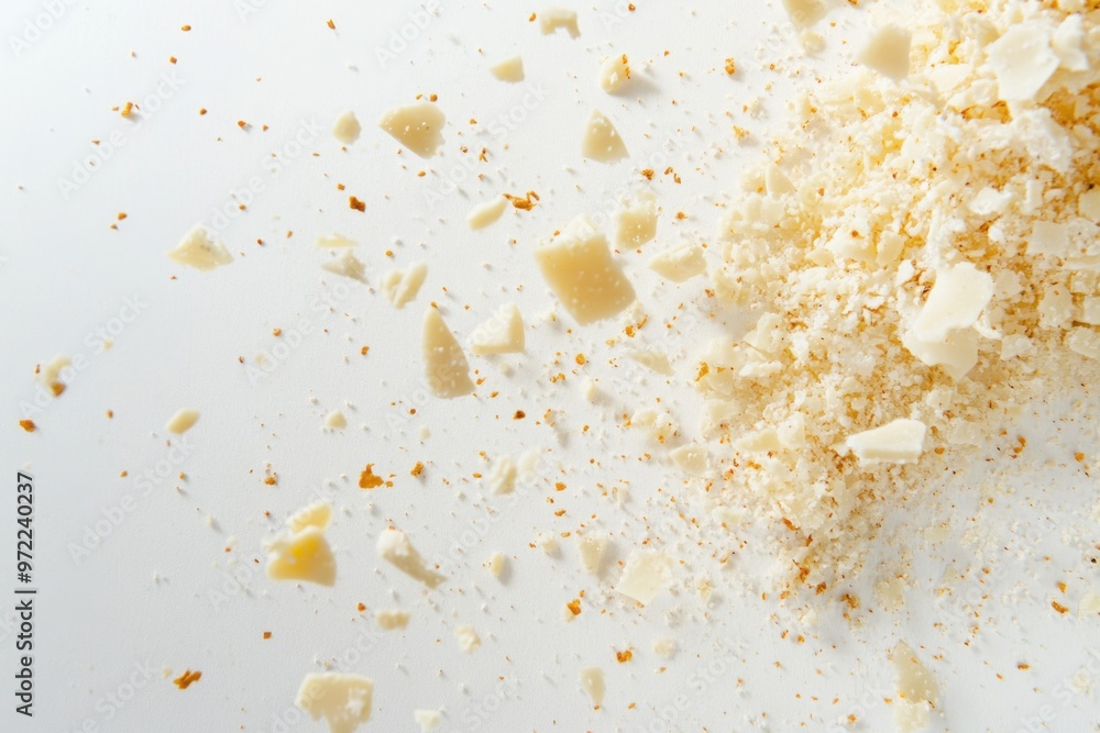 Parmesan Cheese Crumbles on White Background - Culinary Ingredient for Italian Cuisine, Food Photography, and Recipe Design Parmesan Cheese Crumbles on White Background - Culinary Ingredient for Italian Cuisine, Food Photography, and Recipe Design