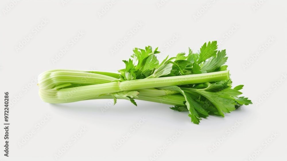 Freshly cut celery stalks arranged on a white background, perfect for food photography or illustrations Freshly cut celery stalks arranged on a white background, perfect for food photography or illustrations