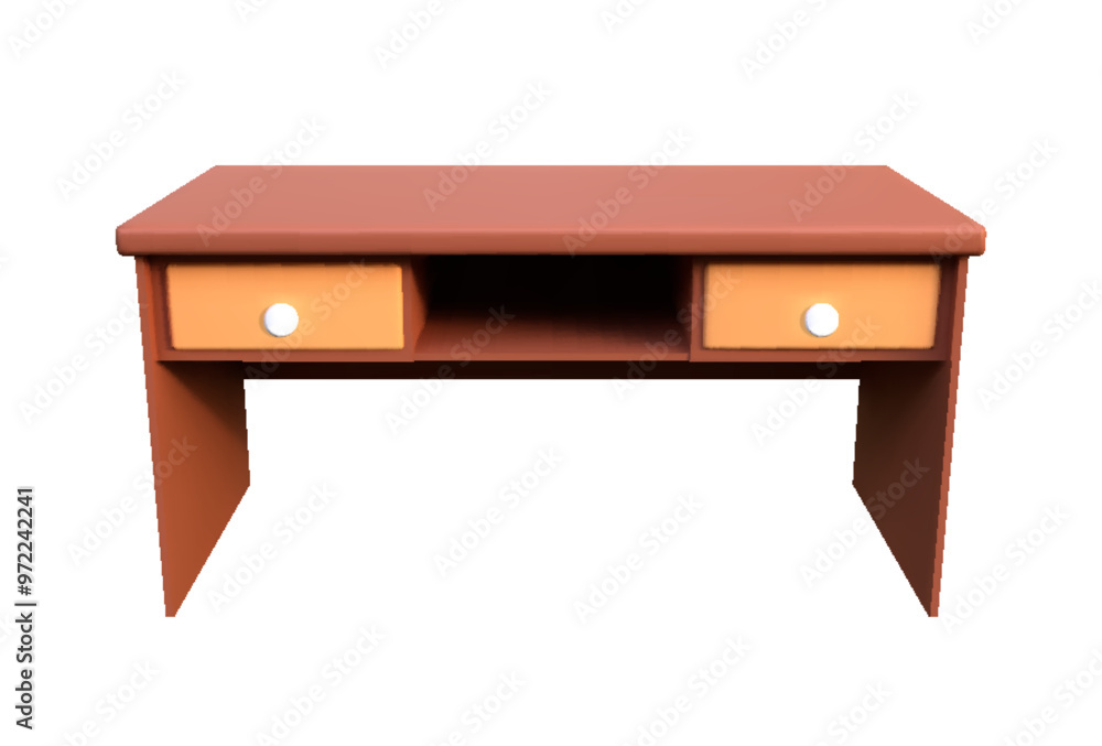 Empty wooden desk with drawers, ideal for a clerk, manager, or executive's workspace. Realistic set against a white background. Empty wooden desk with drawers, ideal for a clerk, manager, or executive's workspace. Realistic set against a white background.