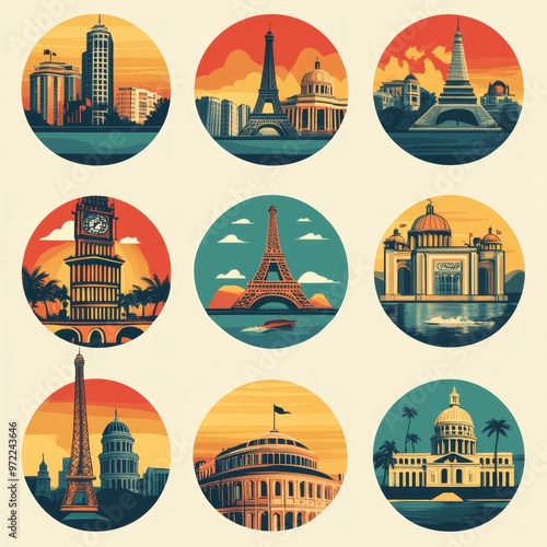 World Famous Landmarks in Circles  Travel  Tourism  Design  Icon #972243646