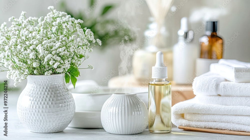 Fresh White Towels and Essential Oils Fresh White Towels and Essential Oils