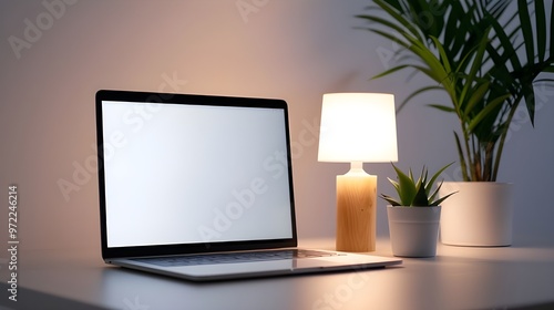 Cozy corner desk setup with plants and soft lighting