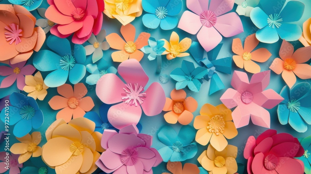 colored paper flowers wallpaper on background, spring summer background colored paper flowers wallpaper on background, spring summer background