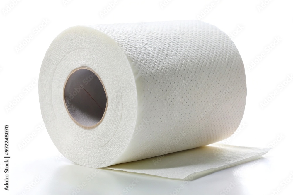 Clean white toilet paper against a white background Clean white toilet paper against a white background
