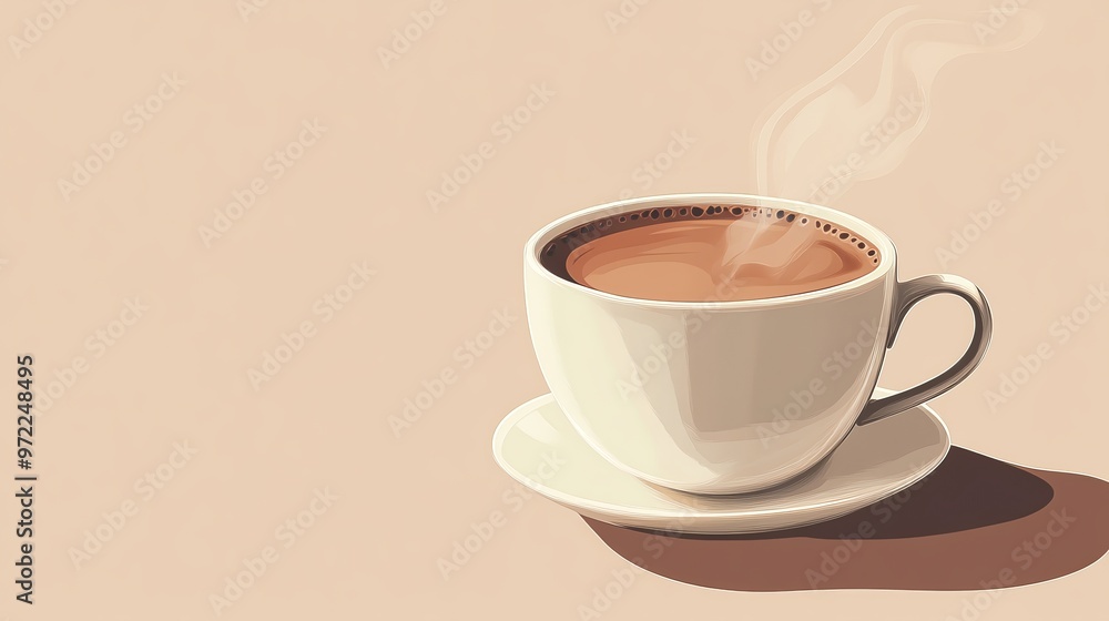 A steaming cup of coffee on a saucer. A steaming cup of coffee on a saucer.