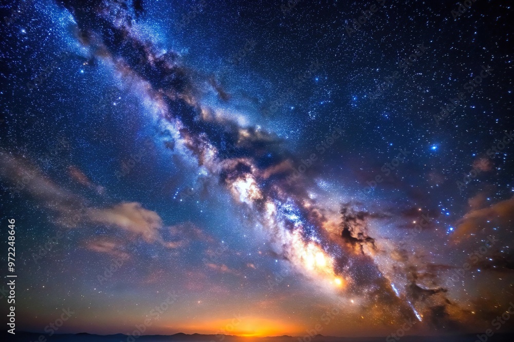 Clear night sky with stars and Milky Way reflection on water Clear night sky with stars and Milky Way reflection on water